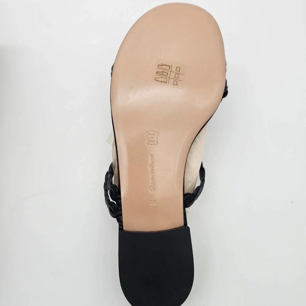Gianvito Rossi Sandals Women Kay 05 Black Braided Nappa Leather Flat Slides SZ 9